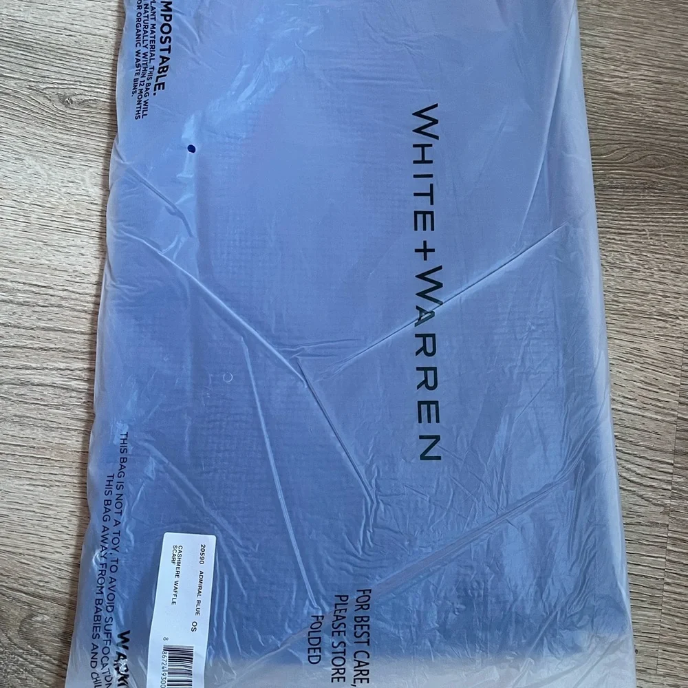 White + Warren Admiral Blue Cashmere Waffle Scarf 20590 - Picture 3 of 6